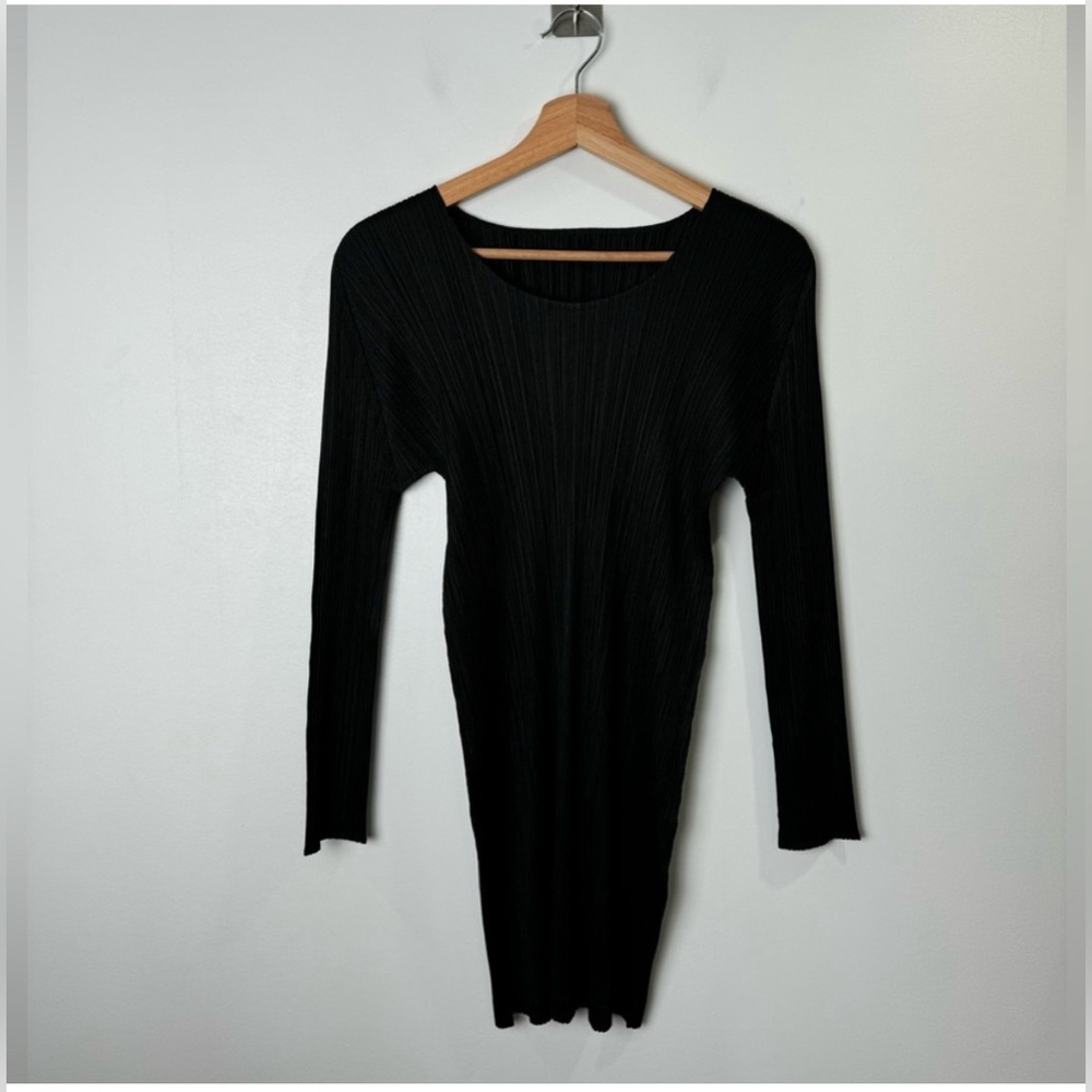 Issey Miyake Pleats Please Black Long Sleeve Mini Dress Tunic sz 3 / M